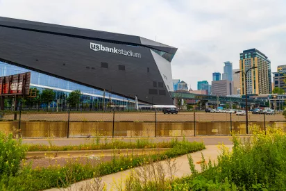 iew of the contemporary US Bank Stadium showcasing its innovative architecture and design in downtown Minneapolis.